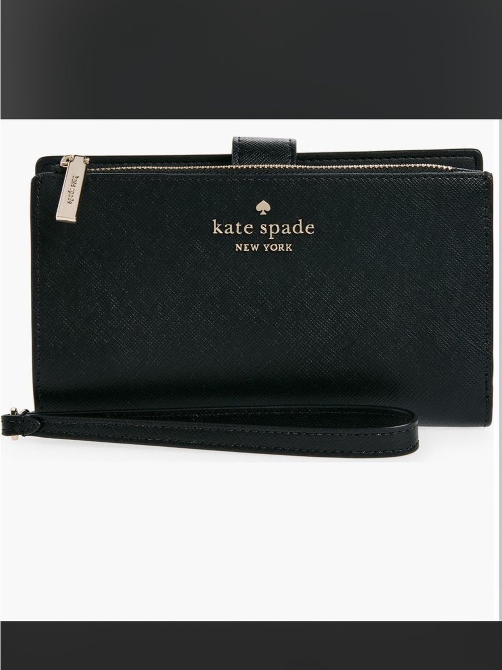NWT kate spade black removable wristlet clutch with phone holder slot.